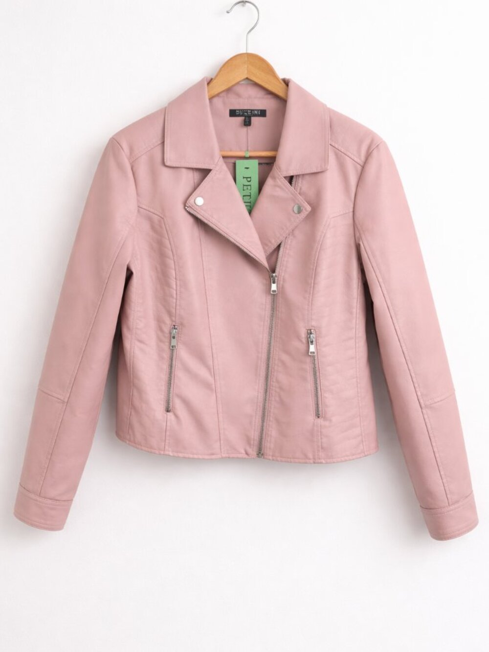 Braccini Petite Blush Pink Moto Jacket XL NWT Faux Leather Zip Biker